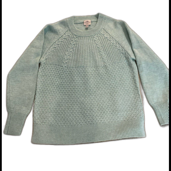 St John’s Bay Sweater Crewneck Cable Knit Size XL Mint Green Silver Sparkle - Picture 1 of 9